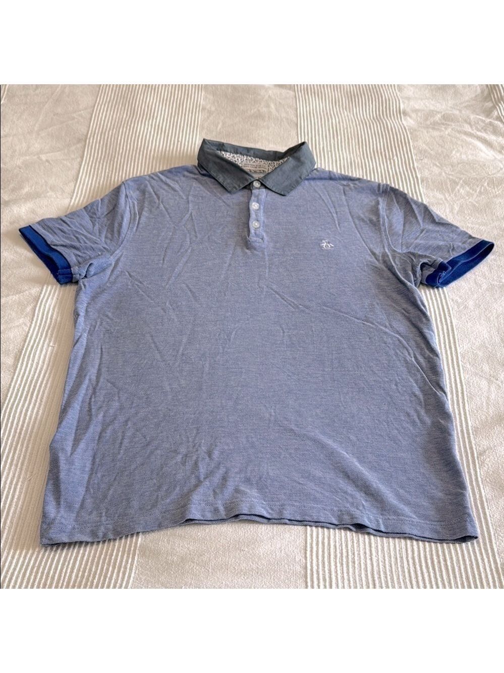 Original Penguin Blue and Gray Slim Fit Polo Shirt Size Medium
